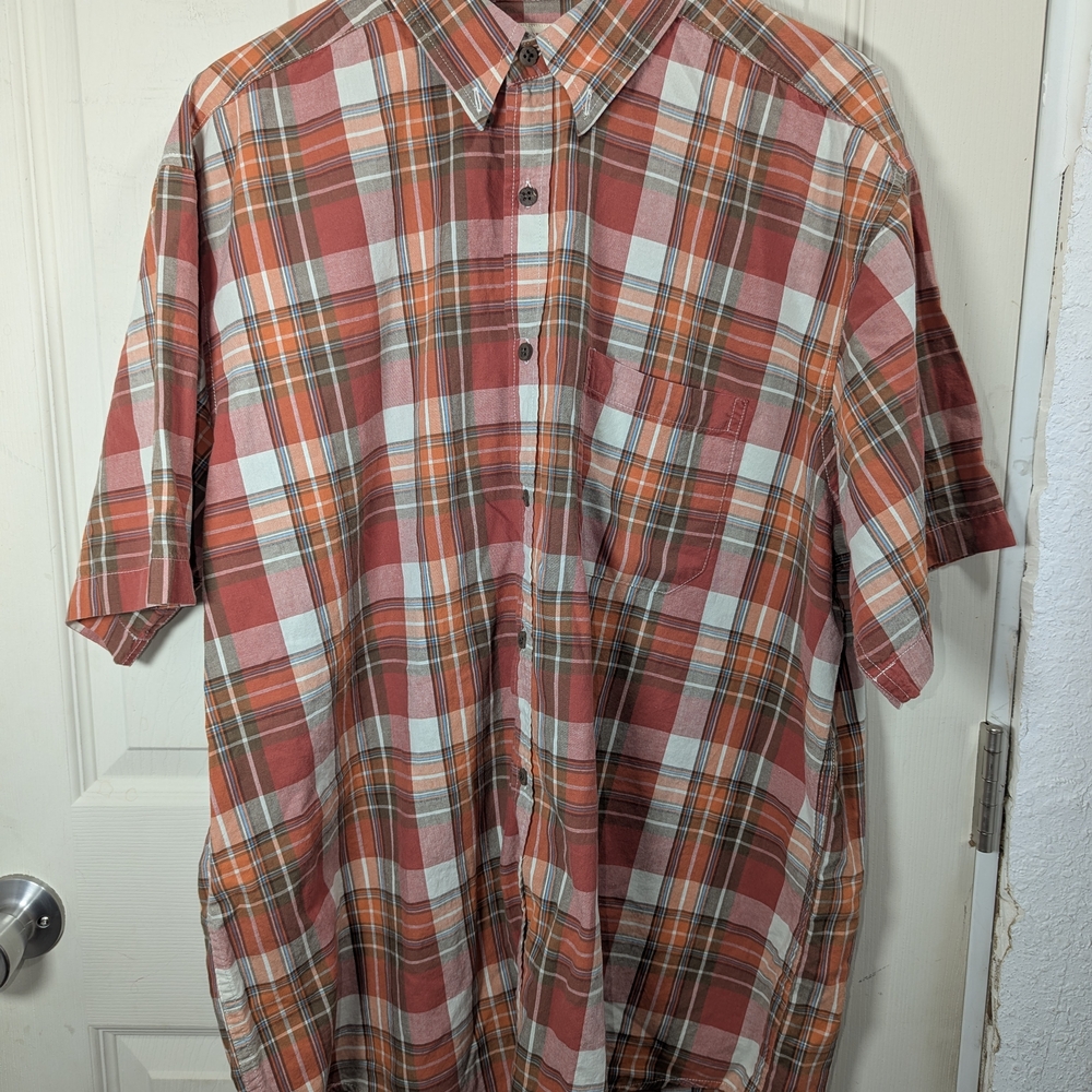 Faded Glory Men's Casual Plaid Shirt - Red and Orange